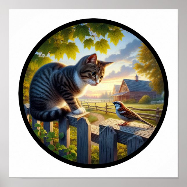 Poster Imagem 3D circular de um gato de focinho doméstico (Frente)