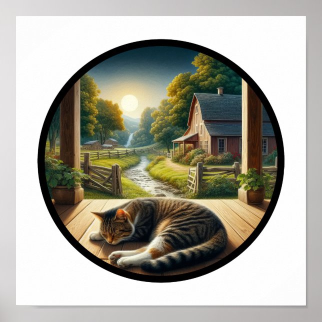 Poster Imagem 3D circular de um gato de focinho doméstico (Frente)