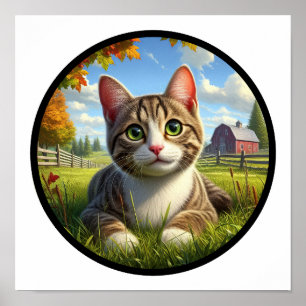 Poster Imagem 3D circular de um gato de focinho doméstico