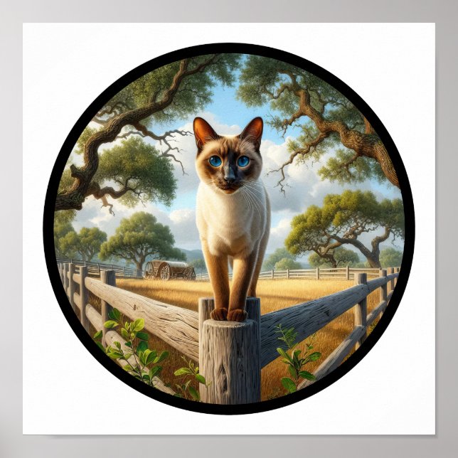 Poster Imagem 3D circular de um gato siamês bonito (Frente)
