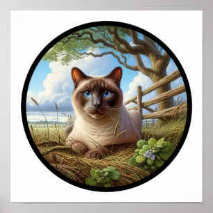 Poster Imagem 3D circular de um gato siamês bonito