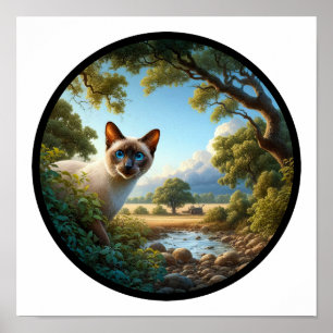 Poster Imagem 3D circular de um gato siamês bonito