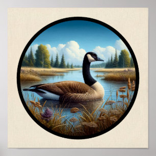 Poster Imagem 3D circular de um lindo ganso canadense