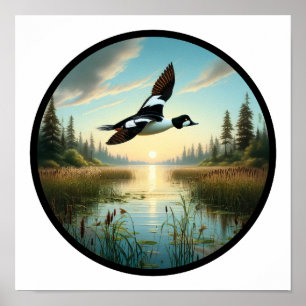 Poster Imagem 3D circular de um Pato Comum de Goldeneye