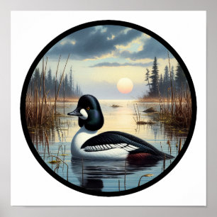 Poster Imagem 3D circular de um Pato Comum de Goldeneye