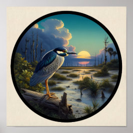 Poster Imagem 3D circular de uma Garça-nocturna-da-coroa-
