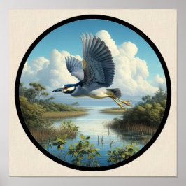 Poster Imagem 3D circular de uma Garça-nocturna-de-coroa-