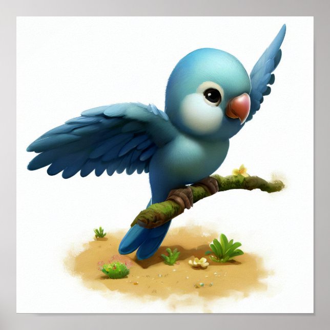Poster Imagem a cores d'água de um papagaio azul (Frente)