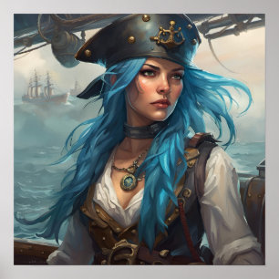 Poster - Imagem AI de Garota Pin-Up Pirata Náutica