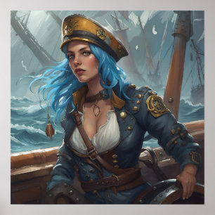 Poster - Imagem AI de Garota Pin-Up Pirata Náutica