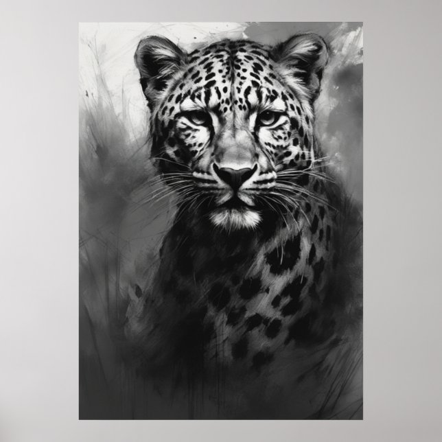 Poster Imagem Ai, Esboço De Carvão. Leopardo (Frente)