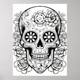 Poster Imagem Bonita de Caveira de Açúcar em Preto e Bran