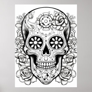 Poster Imagem Bonita de Caveira de Açúcar em Preto e Bran