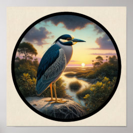 Poster Imagem circular 3D de um Héron Noturno Amarelo cor