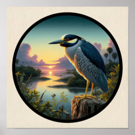 Poster Imagem circular 3D de um Héron Noturno Amarelo cor