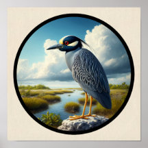 Imagem circular 3D de um Héron Noturno Amarelo cor