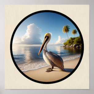 Poster Imagem circular 3D de um lindo Pelicano castanho