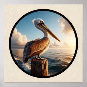 Poster Imagem circular 3D de um lindo Pelicano castanho