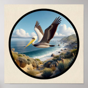 Poster Imagem circular 3D de um lindo Pelicano castanho