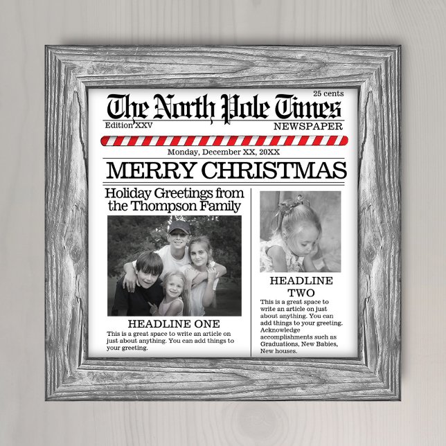 Poster Imagem Colagem de Fotos Jornal de Natal Whimsical (Christmas whimsical newspaper typography photo poster. )