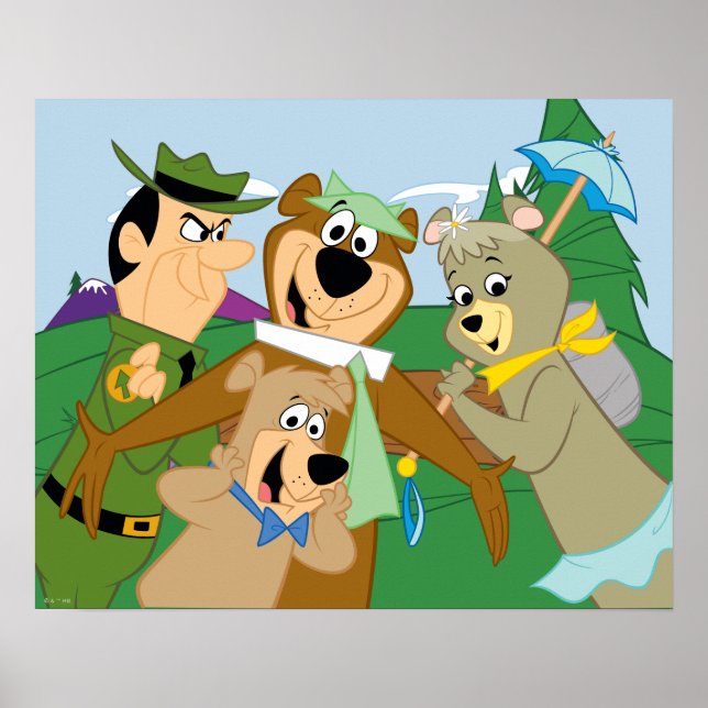 Poster Imagem da Floresta Enquadrada por Yogi Bear e Amig (Frente)