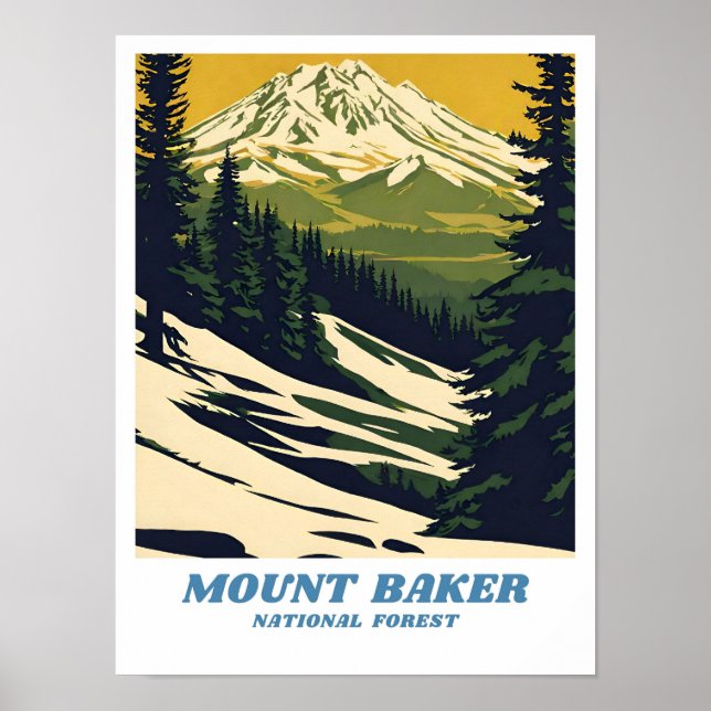 Poster Imagem da Floresta Nacional de Monte Baker - Retro (Frente)