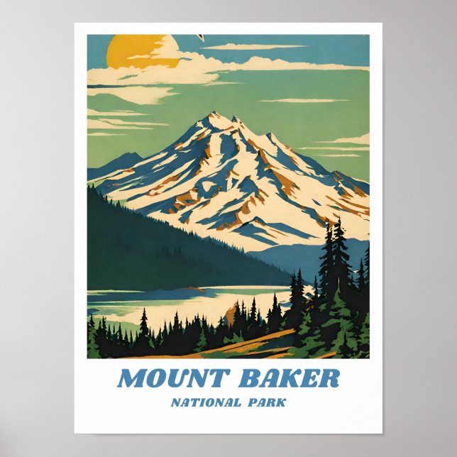 Poster Imagem da Floresta Nacional de Monte Baker Retro D (Frente)