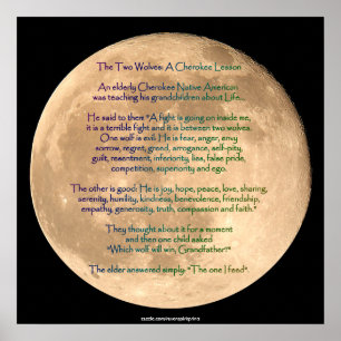 Pôster Imagem da Lua com 2 WOLVES CHEROKEE TALE Art Poste