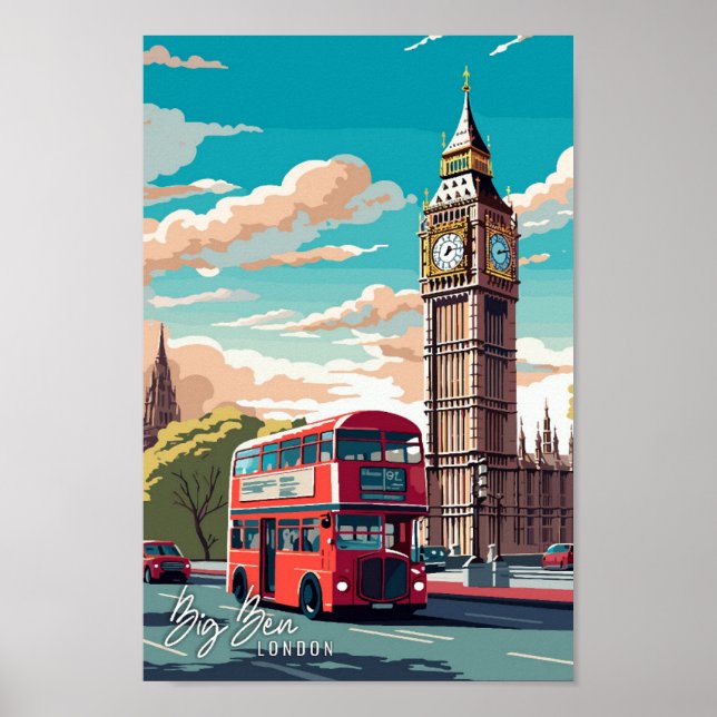 Poster Imagem da viagens vintage de Arte Big Ben London (Frente)