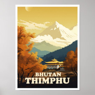 Poster Imagem da Viagens vintage de Arte Thimphu Bhutan