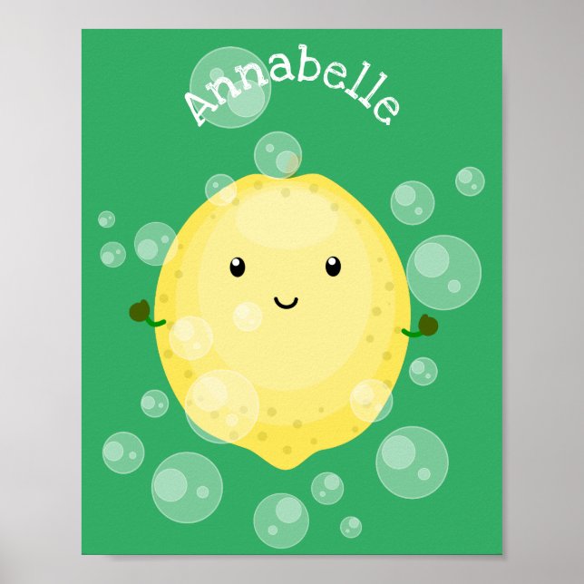Poster Imagem das bolhas de fruta de limão-branco (Frente)