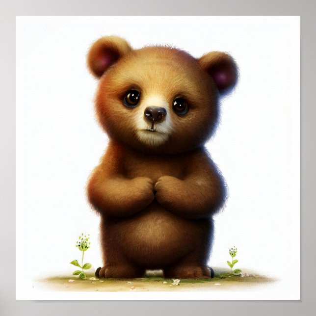 Poster Imagem de aquarela 3D de um Urso Marrom (Frente)