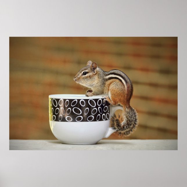 Pôster Imagem de Chipmunk com Taça de Café Latte (Frente)