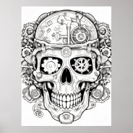 Poster Imagem de Crânio Açucarado Preto + Branco na Pared