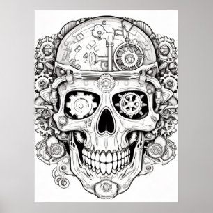 Poster Imagem de Crânio Açucarado Preto + Branco na Pared