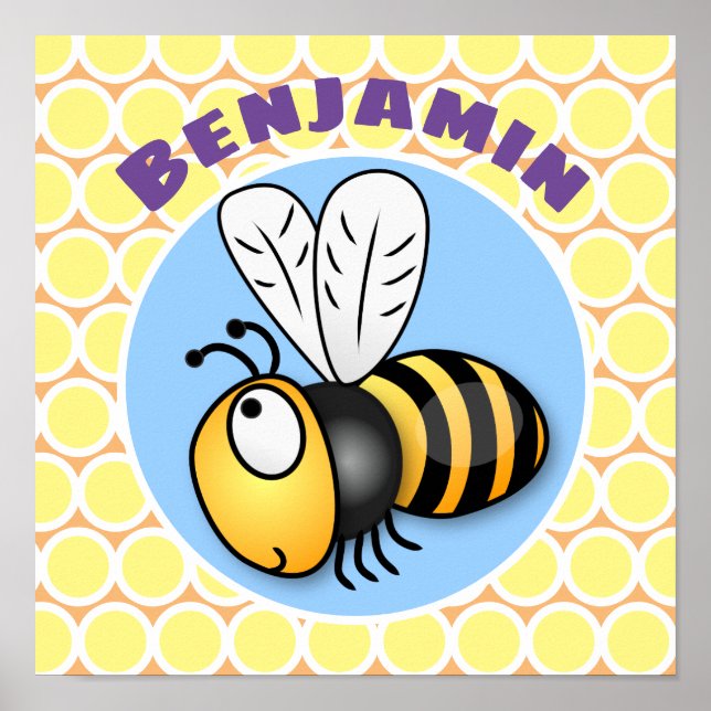 Poster Imagem de desenho animado amarelo de abelha voador (Frente)
