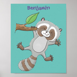 Poster Imagem de desenho animado de bebê guaxinim feliz