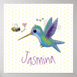 Poster Imagem de desenho animado de bee hummingbird