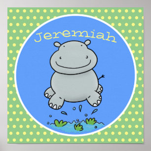Poster Imagem de desenho animado de hippo de salto de beb