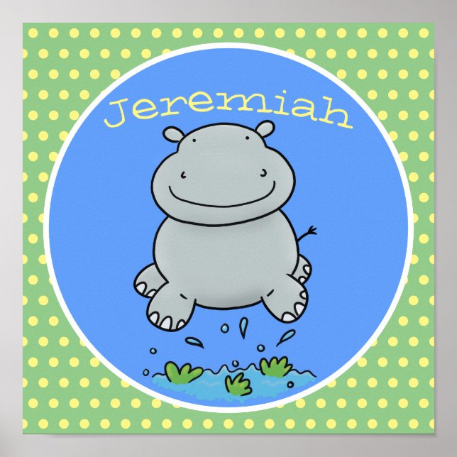 Poster Imagem de desenho animado de hippo de salto de beb (Frente)