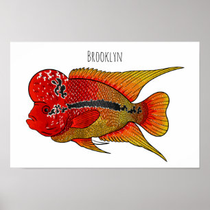 Poster Imagem de desenho animado de peixes-cichlid-Flor