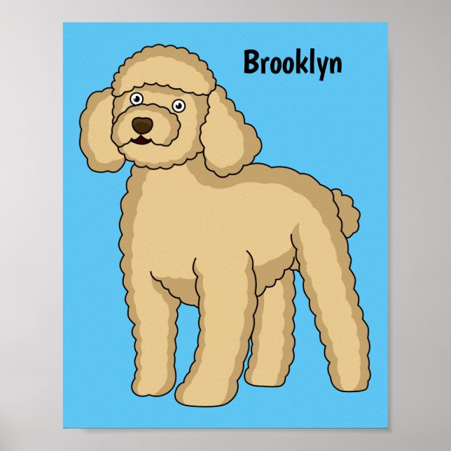 Poster Imagem de desenho animado de poodle marrom feliz (Frente)
