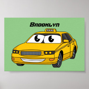 Poster Imagem de desenho animado de táxi amarelo bonito