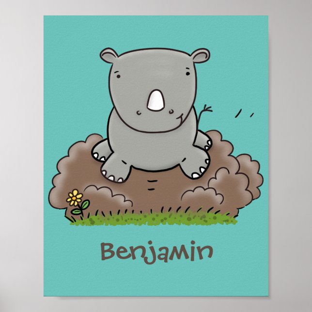 Poster Imagem de desenho animado do bebê rhino bonito (Frente)