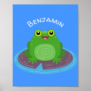 Poster Imagem de desenho animado do sapo verde-bonito