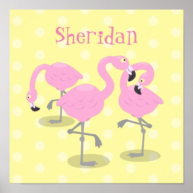 Poster Imagem de desenho animado rosa-claro flamingo trio (Frente)