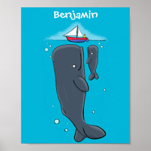 Poster Imagem de desenhos animados de baleias-brancas e d