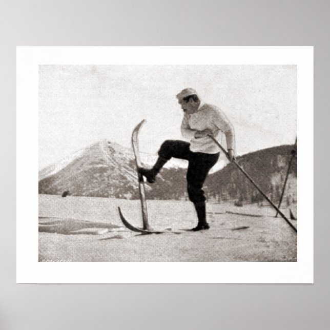 Poster Imagem de esqui Vintage, esquis de Wooden, solteir (Frente)