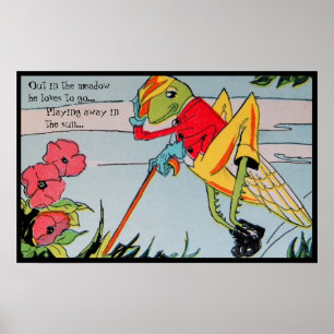 Pôster Imagem de gafanhoto de rima infantil retrô
