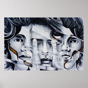Poster Imagem de Grafite de Rostos Pretos e Brancos